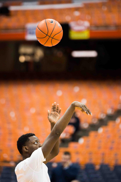 Freshman point guard Kaleb Joseph works on his shooting stroke before the game.