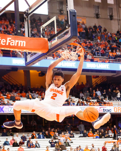 Matthew Moyer slams home a dunk. He finished with 11 points.