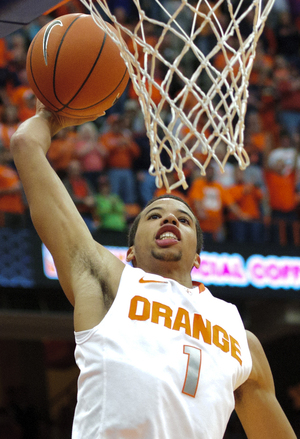 Michael Carter-Williams had 13 assists against Colgate on Sunday and is averaging 9.3 assists through four games for the Orange. Carter-Williams will need help from Brandon Triche to break the Arkansas press on Friday. 