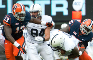 Defensive end Ron Thompson recorded his first career sack against then-No. 19 Northwestern. He came to Syracuse as a tight end, but converted to defense after having surgery.