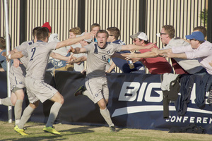 Georgetown's Jared Rist celebrates his overtime goal that pushed the Hoyas past Syracuse in the third round of the NCAA tournament.