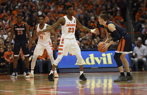 Frank Howard, defending Kyle Guy of Virginia, is one of the taller guards in the ACC.