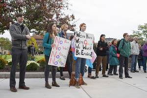 Syracuse University community members protested the proposal on the Quad in late October.