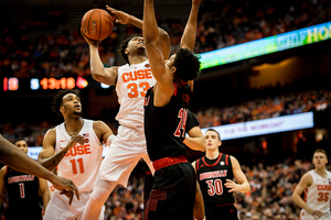 Oshae Brissett goes up for a tough shot up close.