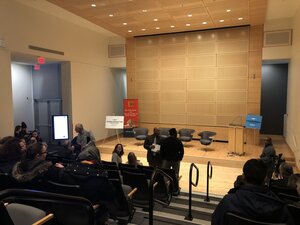 Students and faculty gathered in the Joyce Hergenhan Auditorium for the forum, which began at 1 p.m. 
