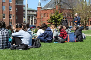 Be With Survivors SU held a peaceful protest outside of Hendricks Chapel to commemorate the 24th anniversary of the Columbine High School shooting on Thursday. Students participated in the protest from 11:19 a.m. to 12:08 p.m., the time the shooting took place. 