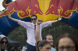 Charlie Drewyer, a coach of Delta Gamma, celebrates his team's victory.