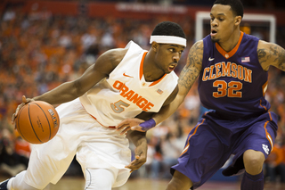 C.J. Fair drives on Clemson defender K.J. McDaniels. 