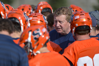 SU head coach John Desko addresses his team. 