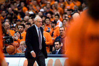 Syracuse head coach Jim Boeheim, in his 43rd season, made his first public appearance since Wednesday’s fatal crash. 