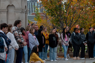 Attendees gather at the Place of Remembrance to honor 35 students killed in the Dec. 21, 1988, bombing of Pan Am Flight 103 over Lockerbie, Scotland. For much of the event, the crowd was silent.